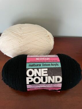 Two Pounds Deluxe Acrylic Yarn - Black & Cream - set of 2